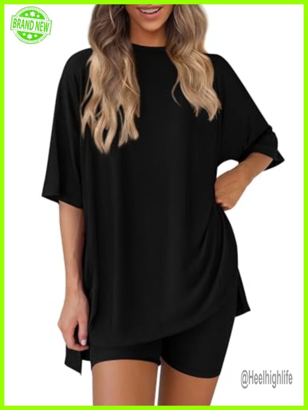 Women 2 Piece Lounge Set Oversized Tee Biker Shorts Travel Workout